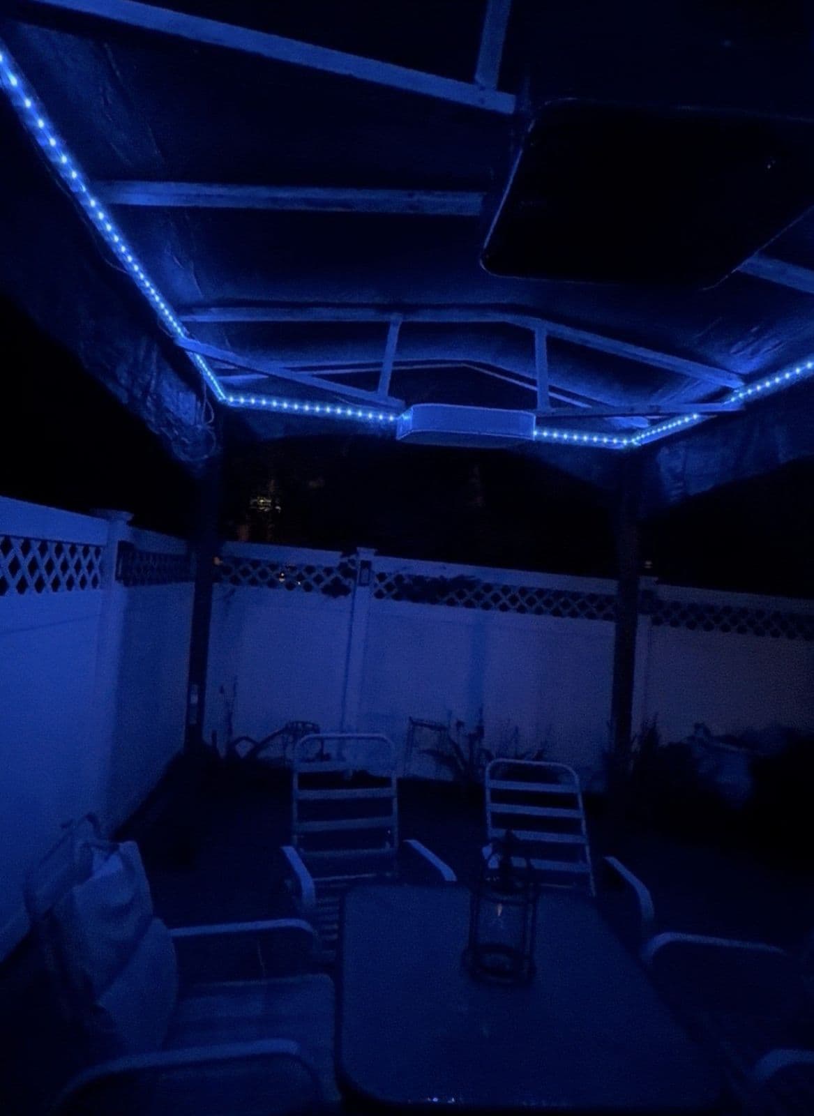 Breezebo with RGB lighting at night
